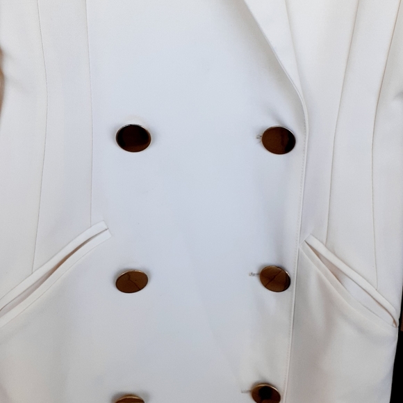 Vtg 100% Wool Cream Tuxedo Jacket DB Military Gold Button Coat DRESS sz 12 🥼 - Picture 6 of 14